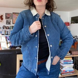 j crew sherpa-lined denim chore coat